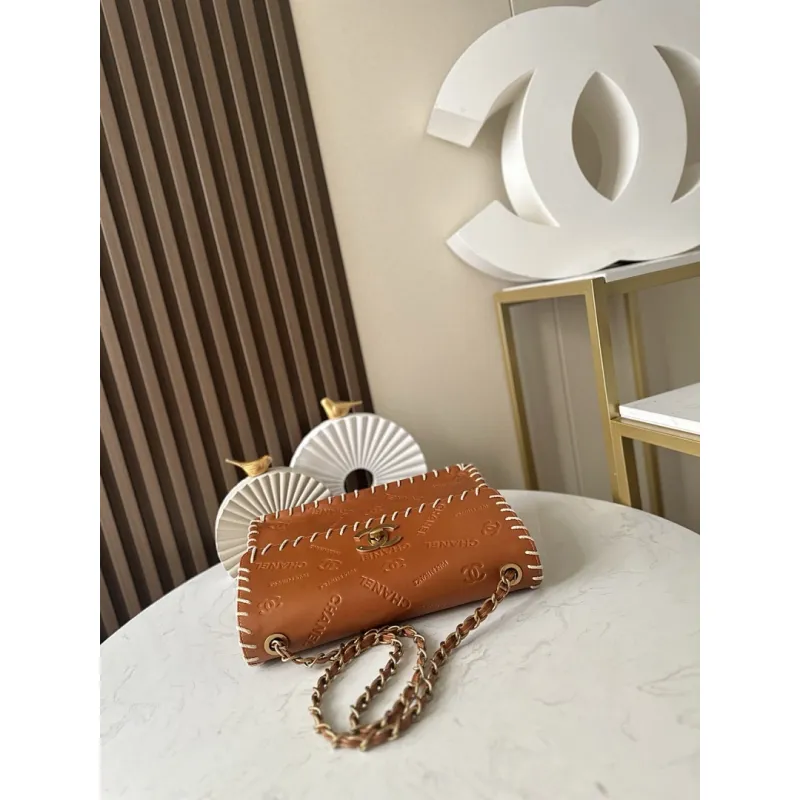 New Chanel Vintage Resin Leather Chain Bag with Large Logo bag two size #A60919