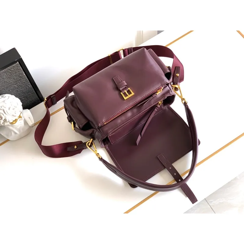 Prada Cahier Messenger Bag (2 Colors) – Burgundy/Black Leather with Gold-Tone Triangle Logo & Buckle Hardware #A59179