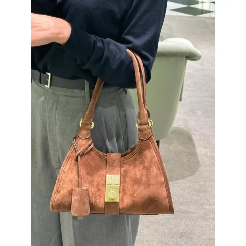Prada Brown Suede Handbag 1BG580  #A55278