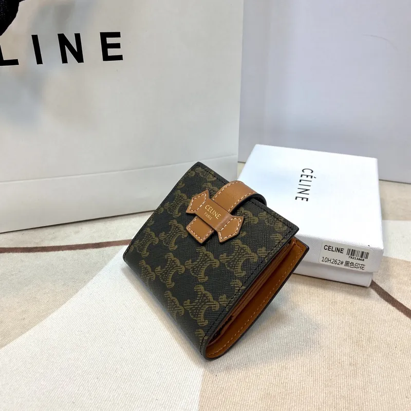 Celine Leather Wallet with Triomphe Closure #A46200