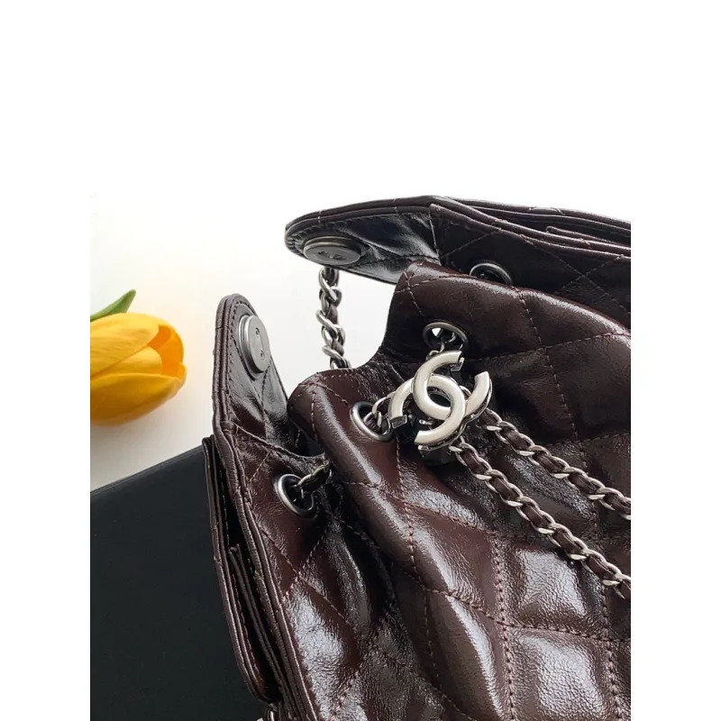 Chanel Quilted Hobo Drawstring Bucket Bag 20-22-12.5cm #A63815
