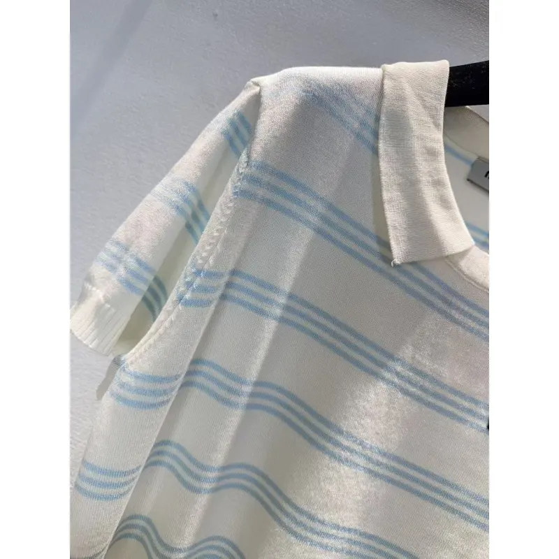 MIUMIU Monogram Knit Short Sleeve Crew Neck Blouse #A63661