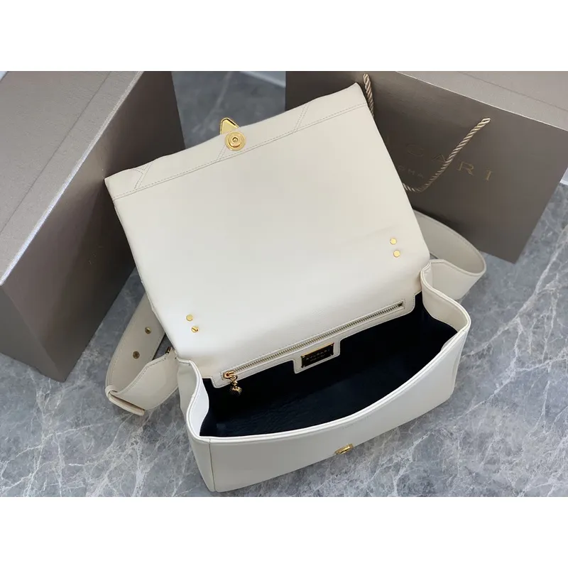 Bvlgari Serpenti Diamond Blast Shoulder Bag In Creamy White Leather For Luxury Style #A51665