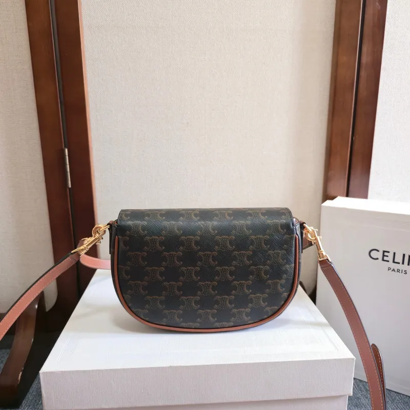 Celine Triomphe Pattern Saddle Bag in Brown and Black for Timeless Elegance size:20×14×5cm #A54102