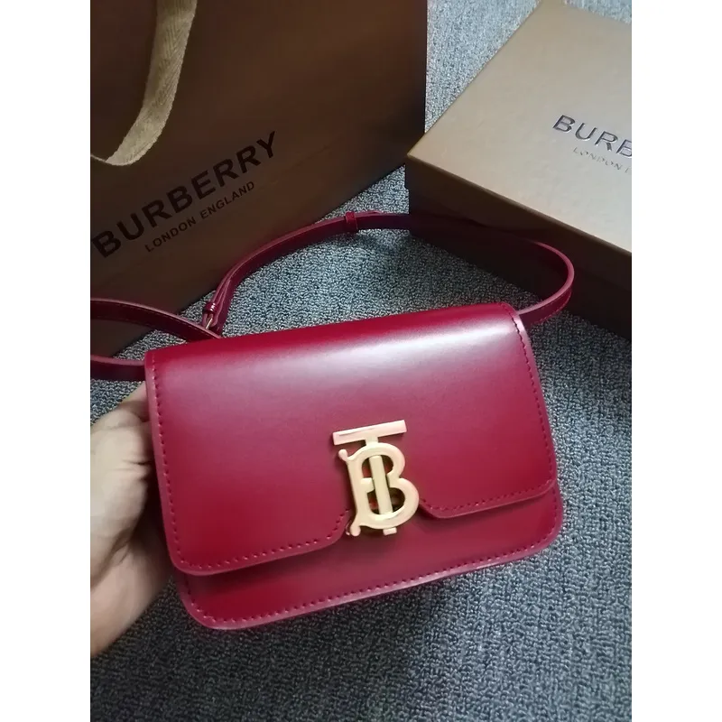 Burberry Red Leather Crossbody Bag With Iconic Gold TB Hardware #A51002 Burberry Red Leather Crossbody Bag With Iconic Gold TB Hardware #A51002