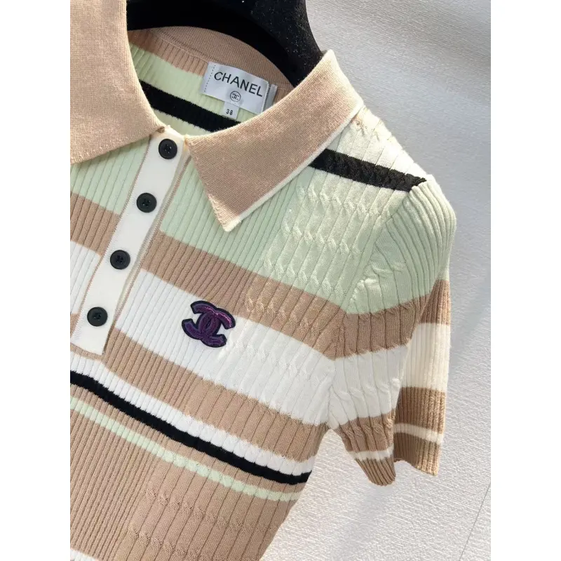 Chanel Monogram Knit Short Sleeve Crew Neck Blouse #A63659