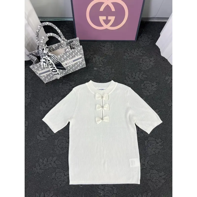 Chanel Monogram Knit Short Sleeve Crew Neck Blouse #A63658