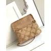 Chanel Womens Evening Bag - Beige Textured Fabric with Fringe Details, Gold-Tone CC Logo & Chain Strap, Luxury Clutch for Elegant Occasions #A56743