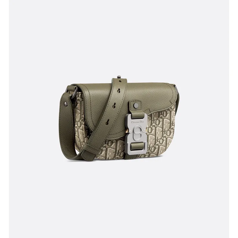 D-ior Olive Green Oblique Pattern Crossbody Bag With Signature Lock Design  size:19×13×4cm #A54109