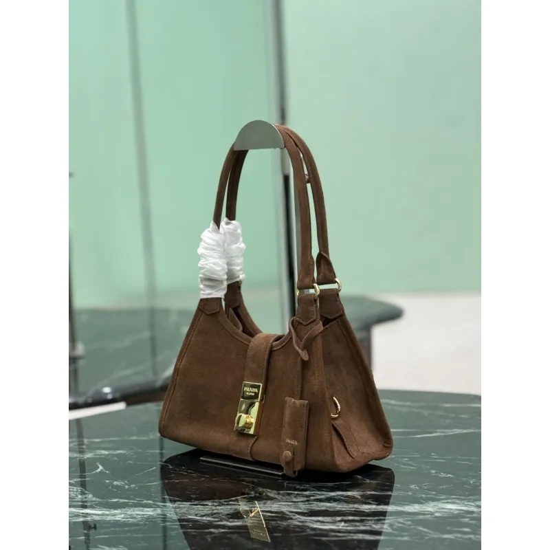 Prada Brown Suede Handbag 1BG580  #A55278