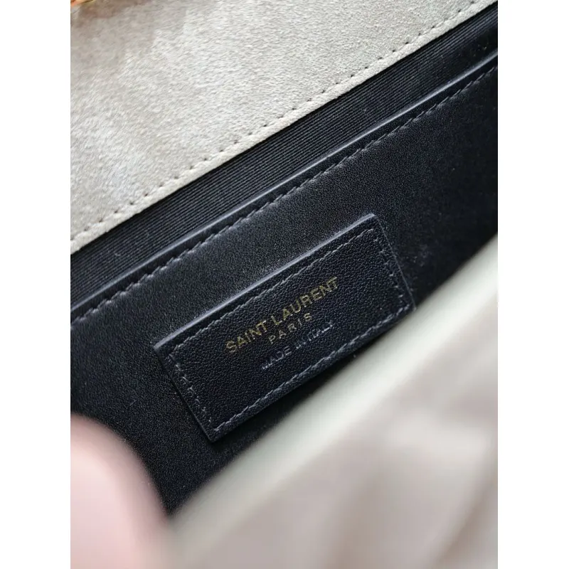 SAINT LAURENT Cassandra Envelope Crossbody Bag Set – Tan Leather-Suede & Black Velvet with Gold YSL Logo (Detachable Chain Strap) #A58774