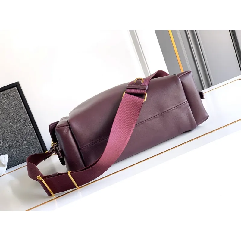 Prada Galleria Soft Shoulder Bag (2 Colors) – Burgundy/Black Leather with Gold-Tone Triangle Logo & Convertible Strap #A59180