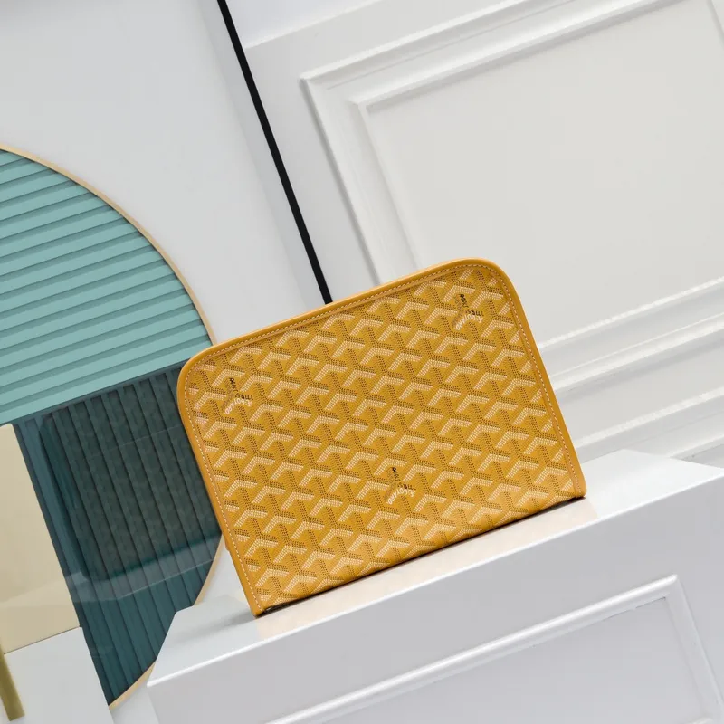 Goyard Canvas Clutch with Leather Trim #A45656 Goyard Canvas Clutch with Leather Trim #A45656
