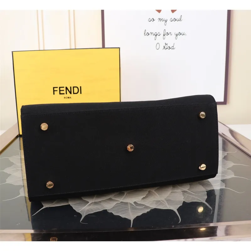 Replica Fendi Tote Textured Canvas Gold Logo Greek Key Bag Epitomizing Timeless Luxury size:35×17×31cm #A54202