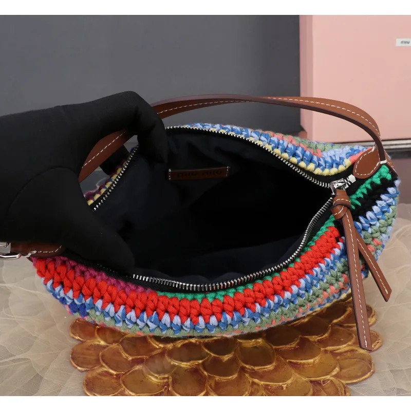 Miu Miu Crochet Hobo Bags: Colorful, Handcrafted Style Statements size:25.5×14×10cm #A53542