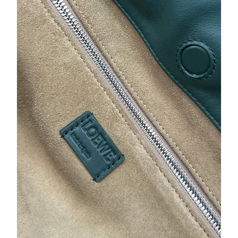 Loewe Green Leather Drawstring Tote Bag With Bold Branding For Chic Everyday Use #A50065