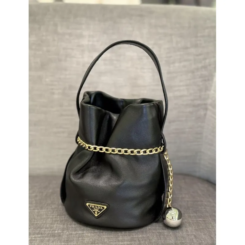 Prada Re-Edition Bucket Bag (4 Colors) – Red/Black/White/Brown Fabric with Gold-Tone Chain & Triangle Logo #A59177 Prada Re-Edition Bucket Bag (4 Colors) – Red/Black/White/Brown Fabric with Gold-Tone Chain & Triangle Logo #A59177