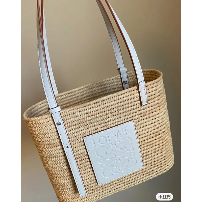 LOEWE Straw Tote Bag With White Leather Logo Patch And Dual Handles size:30×21×11cm #A54072