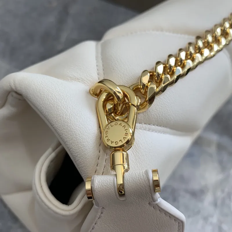 Bvlgari Serpenti Diamond Blast Shoulder Bag In Creamy White Leather For Luxury Style #A51665