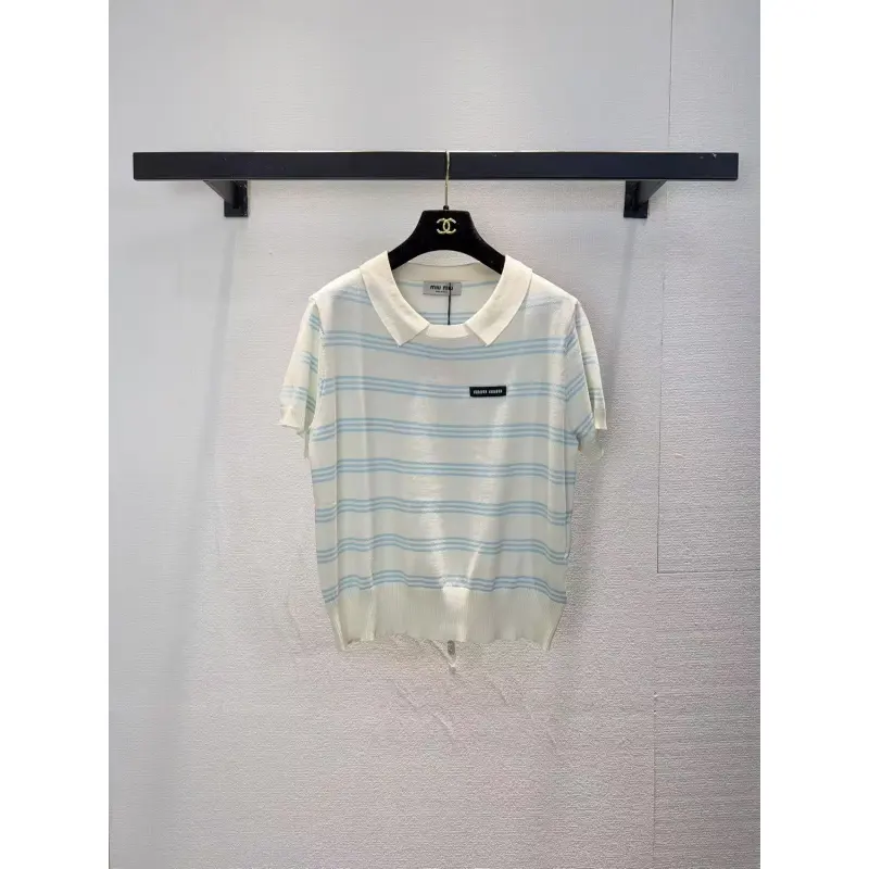 MIUMIU Monogram Knit Short Sleeve Crew Neck Blouse #A63661