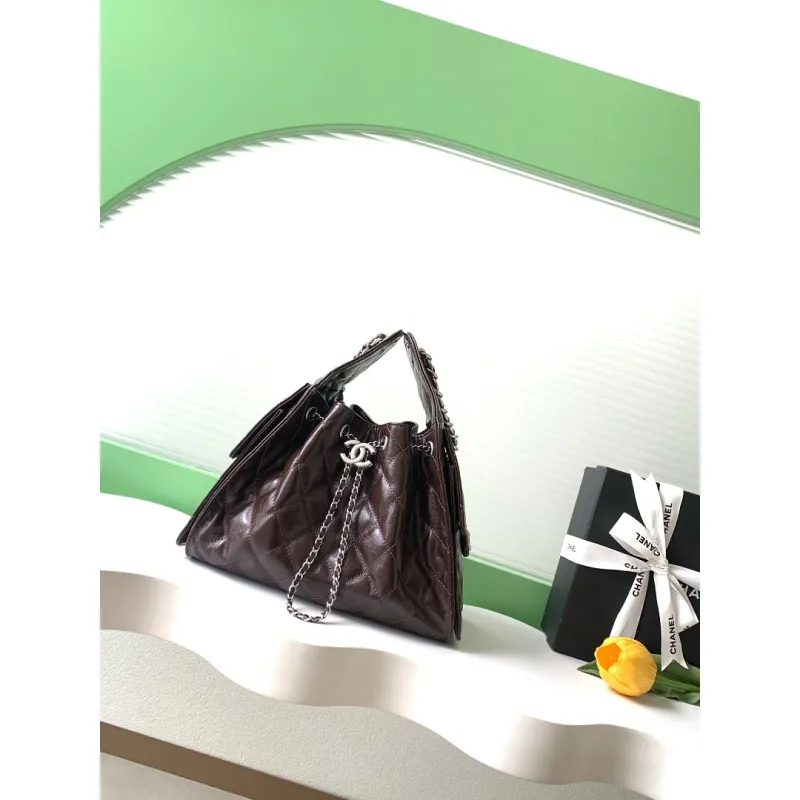 Chanel Quilted Hobo Drawstring Bucket Bag 20-22-12.5cm #A63815