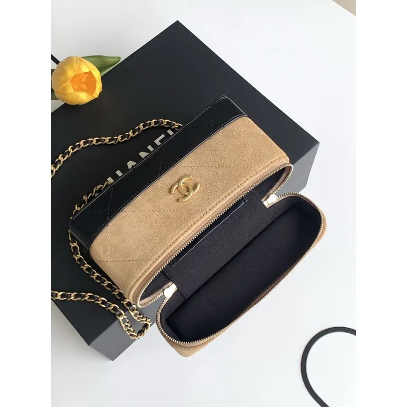 Chanel AP5276 Suede & Leather Handbag with Chain Strap Size 17-19.5-5 #A62896