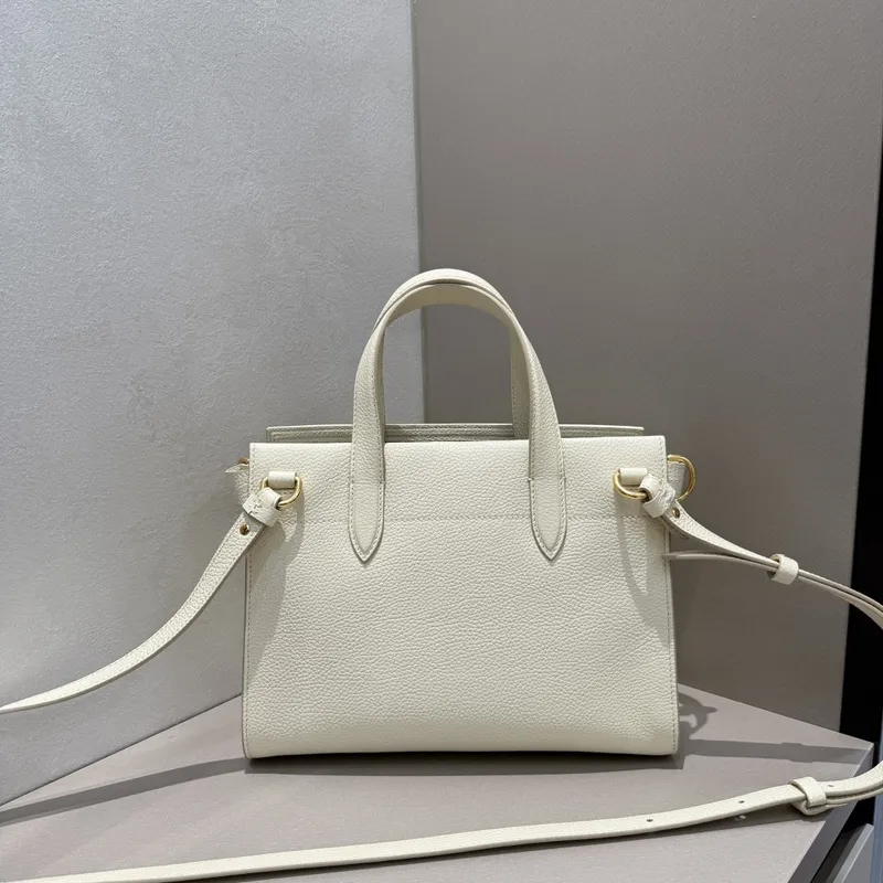 Burberry Timeless White Leather Handbag with Gold - Accented Lock and Dual Handles size:24×3×9cm #A54100