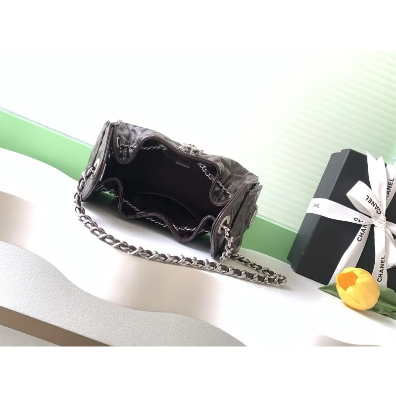 Chanel Quilted Hobo Drawstring Bucket Bag 20-22-12.5cm #A63815