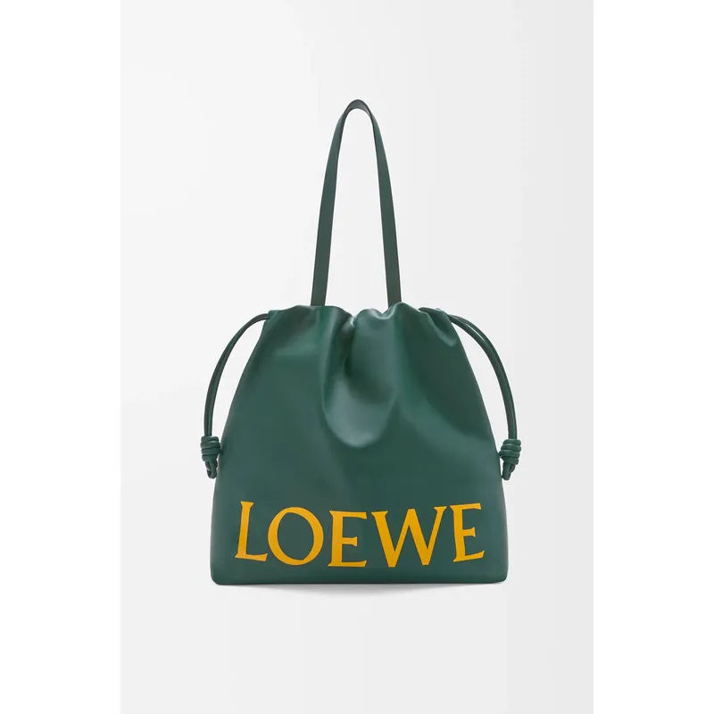 Loewe Green Leather Drawstring Tote Bag With Bold Branding For Chic Everyday Use #A50065