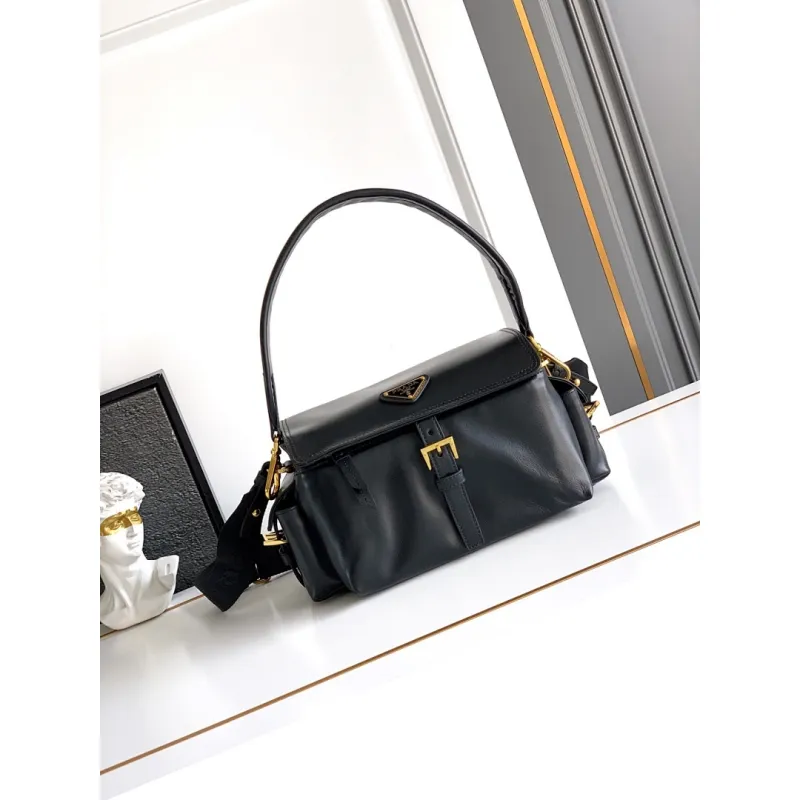 Prada Cahier Messenger Bag (2 Colors) – Burgundy/Black Leather with Gold-Tone Triangle Logo & Buckle Hardware #A59179