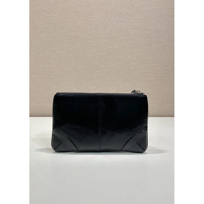 Elegant Black Prada Leather Clutch With Iconic Logo For Timeless Fashion Looks #A49962