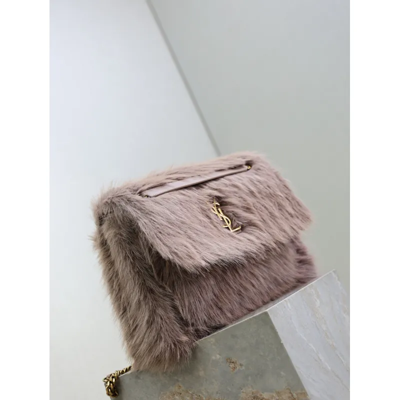 SAINT LAURENT Loulou Medium Shoulder Bag – Light Beige Suede with Chevron Quilt & Tone-On-Tone YSL Logo (Convertible Chain Strap) #A58776