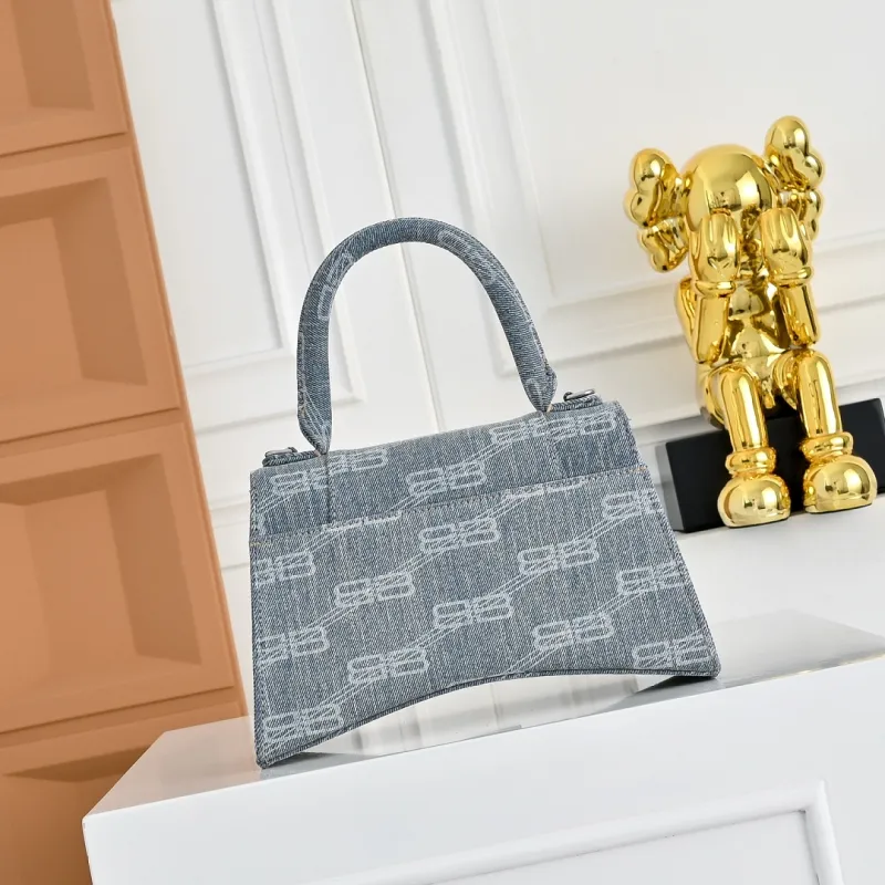 Balenciaga Hourglass Denim Handbag Silver B Logo 23x10x24cm #A64967