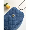Chanel AS5293 Denim Quilted Hobo Bag with Chain Strap Size 30-26-14 #A62898