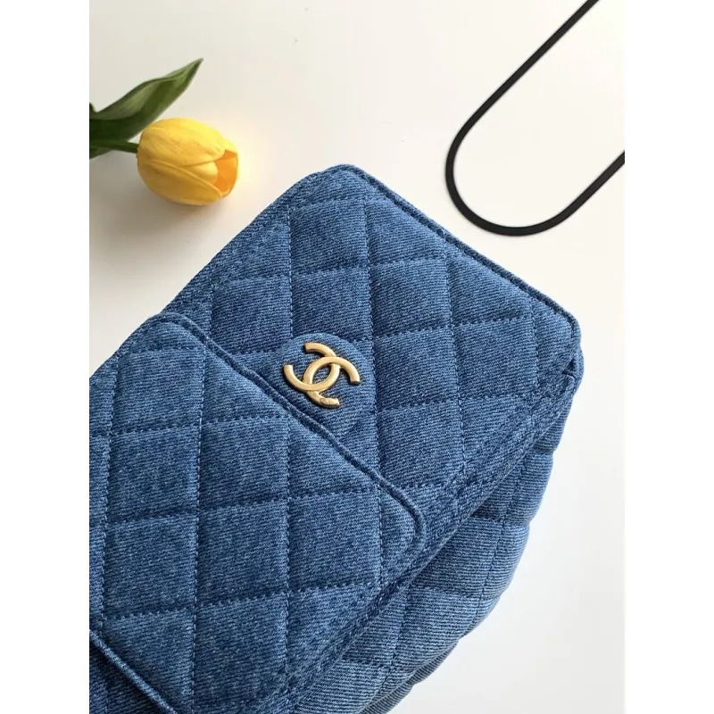 Chanel AS5293 Denim Quilted Hobo Bag with Chain Strap Size 30-26-14 #A62898