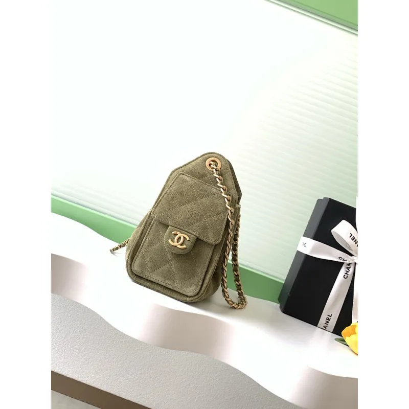 Chanel Hobo Shoulder Bag  Hippie Style Vintage Gold Coin Button Drawstring Bucket Bag #A59440