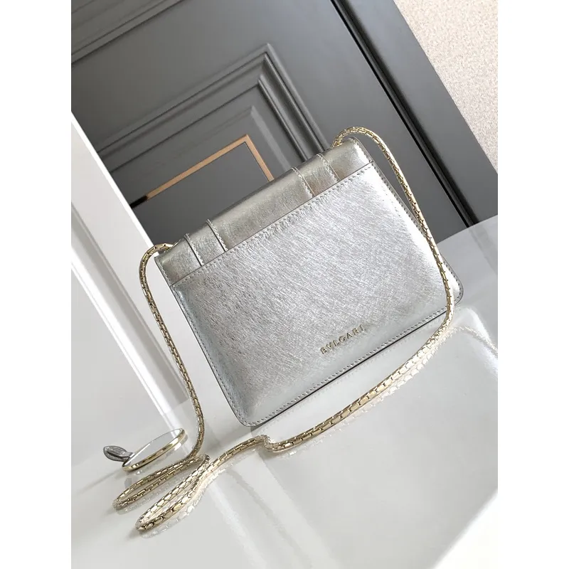 Bvlgari Serpenti Metallic Silver Crossbody Bag With Iconic Motif #A51655