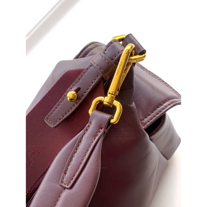 Prada Galleria Soft Shoulder Bag (2 Colors) – Burgundy/Black Leather with Gold-Tone Triangle Logo & Convertible Strap #A59180