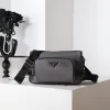 Prada Mens Dark Gray Re-Nylon Crossbody Messenger Bag with Detachable Pouch – Iconic Triangle Logo Adjustable Strap #A58757