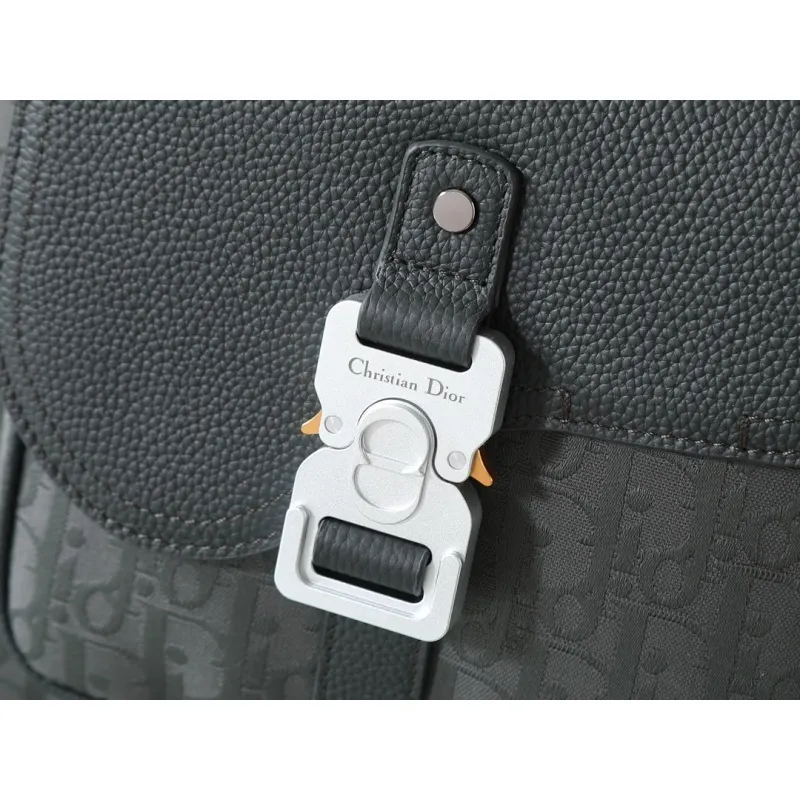 D-ior Mens Grey Oblique Canvas & Grained Leather Backpack - Stylish Luxury for Daily & Travel Use H870 #A57315