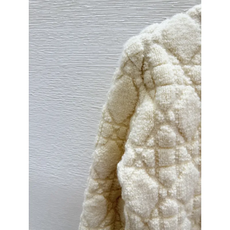 2025 D-ior Ecru Cannage Knit Cropped Zip-Up Cardigan #A54549 2025 D-ior Ecru Cannage Knit Cropped Zip-Up Cardigan #A54549