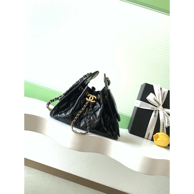 Chanel Hobo Shoulder Bag  Hippie Style Vintage Gold Coin Button Drawstring Bucket Bag #A59440