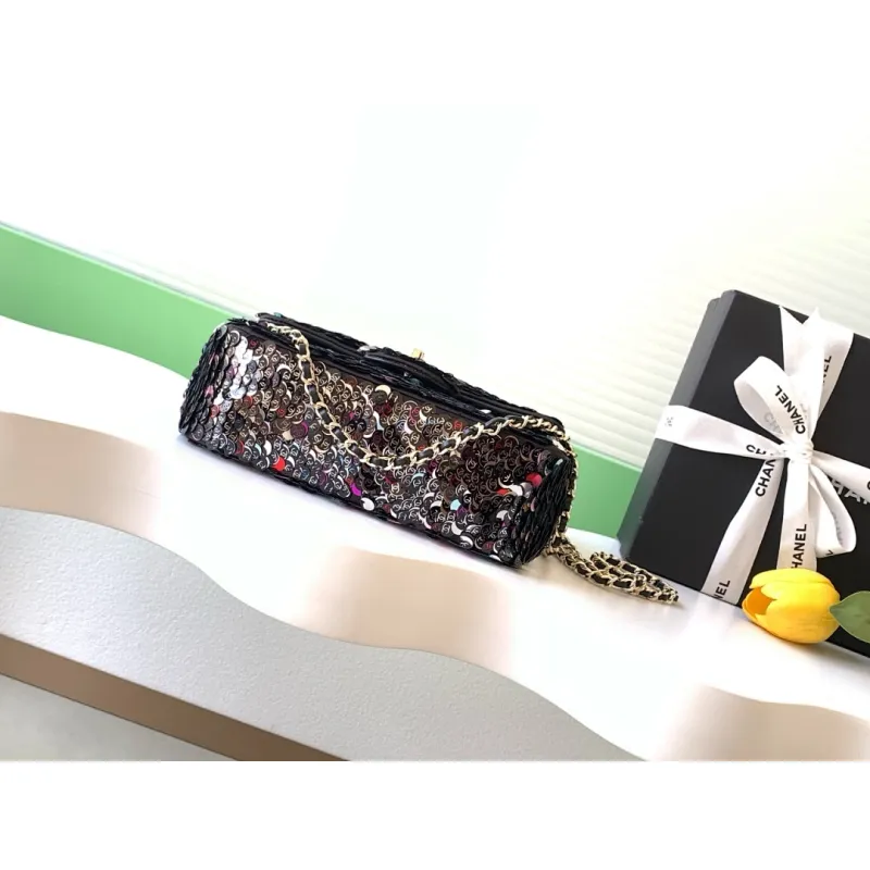 2026 Chanel SO BLACK Sequin Bag Sparkly Double C  Edgy  Cool Perfect for Fall Winter #A60145