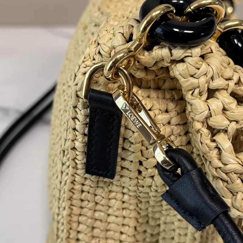 Loewe Medium Ola Raffia & Leather Shoulder Bag, 26 x 13 x 18 cm #A63229