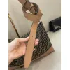 Fendi Brown And Beige FF Logo Jacquard Fabric Shoulder Bag With Leather Trims size:34×22 #A54307 Fendi Brown And Beige FF Logo Jacquard Fabric Shoulder Bag With Leather Trims size:34×22 #A54307