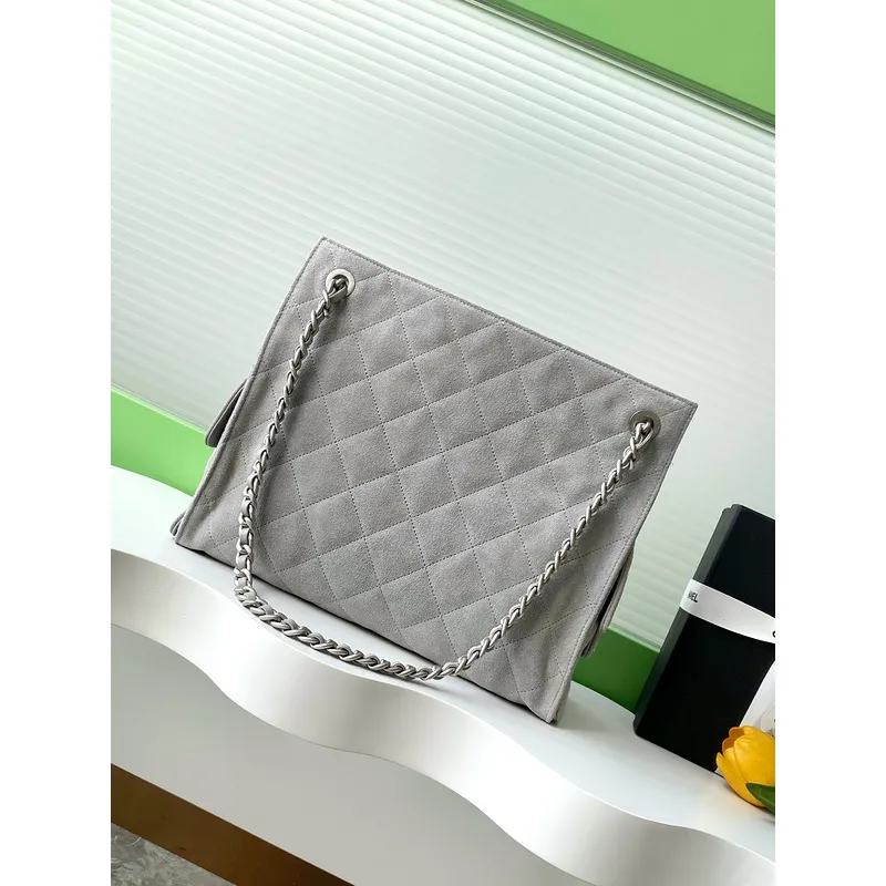 Chanel Quilted Suede Tote Bags With Iconic Chain Straps In Dual Tones #A50980