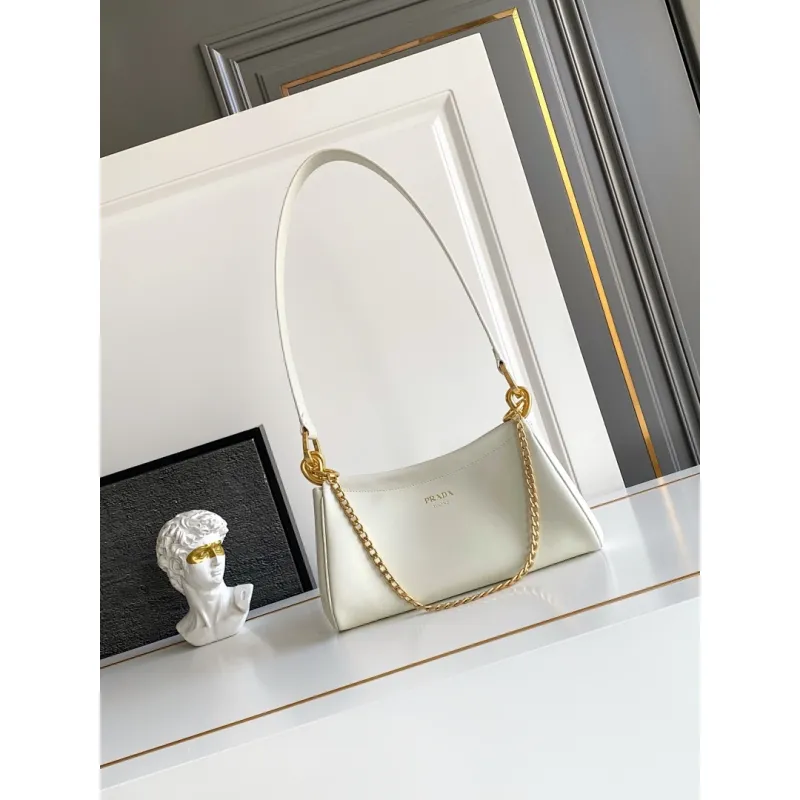 Prada Cleo Shoulder Bag (4 Colors) – Brown/Navy/Black/White Saffiano Leather with Gold-Tone Chain Strap #A59176