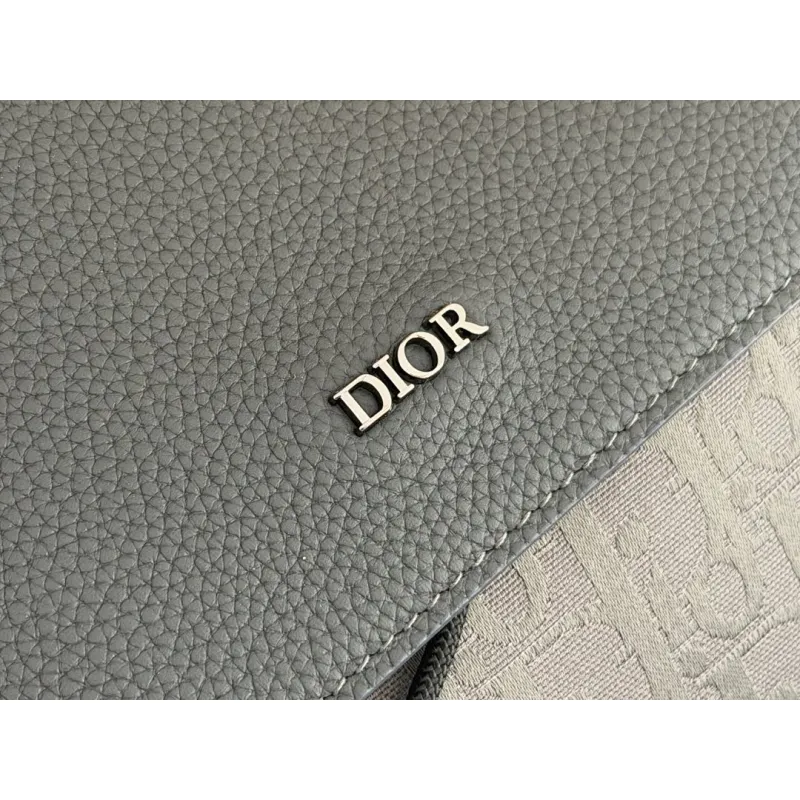 D-ior Hit the Road Backpack with Flap – Anthracite Gray Oblique Jacquard & Grained Calfskin  #A59161