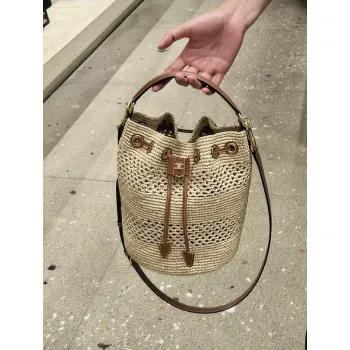 CLARA CELINE CLASSIC PANIER IN RAFFIA AND CALFSKIN #A49281