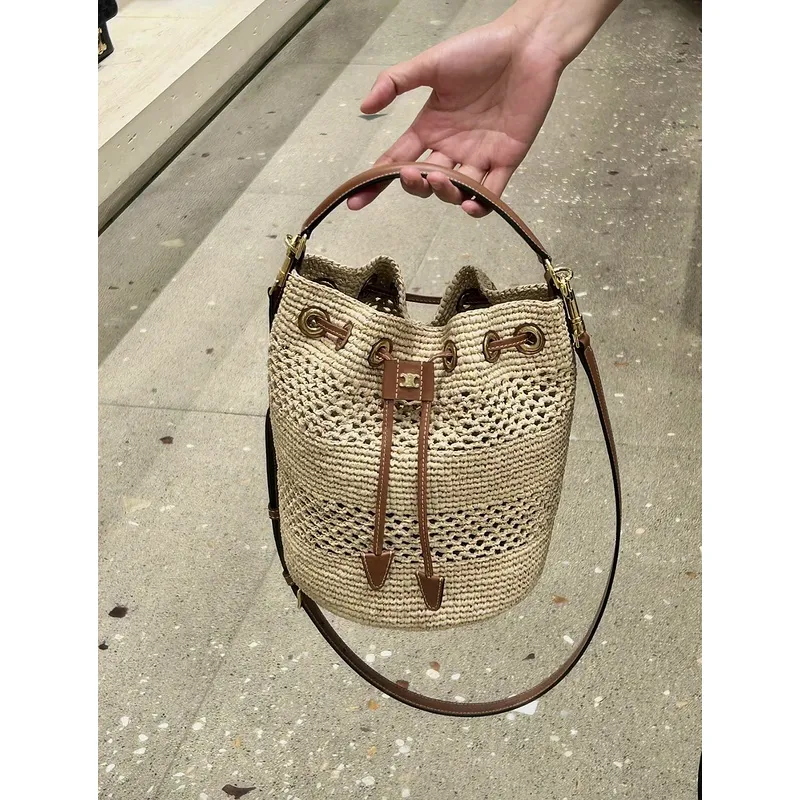 CLARA CELINE CLASSIC PANIER IN RAFFIA AND CALFSKIN #A49281